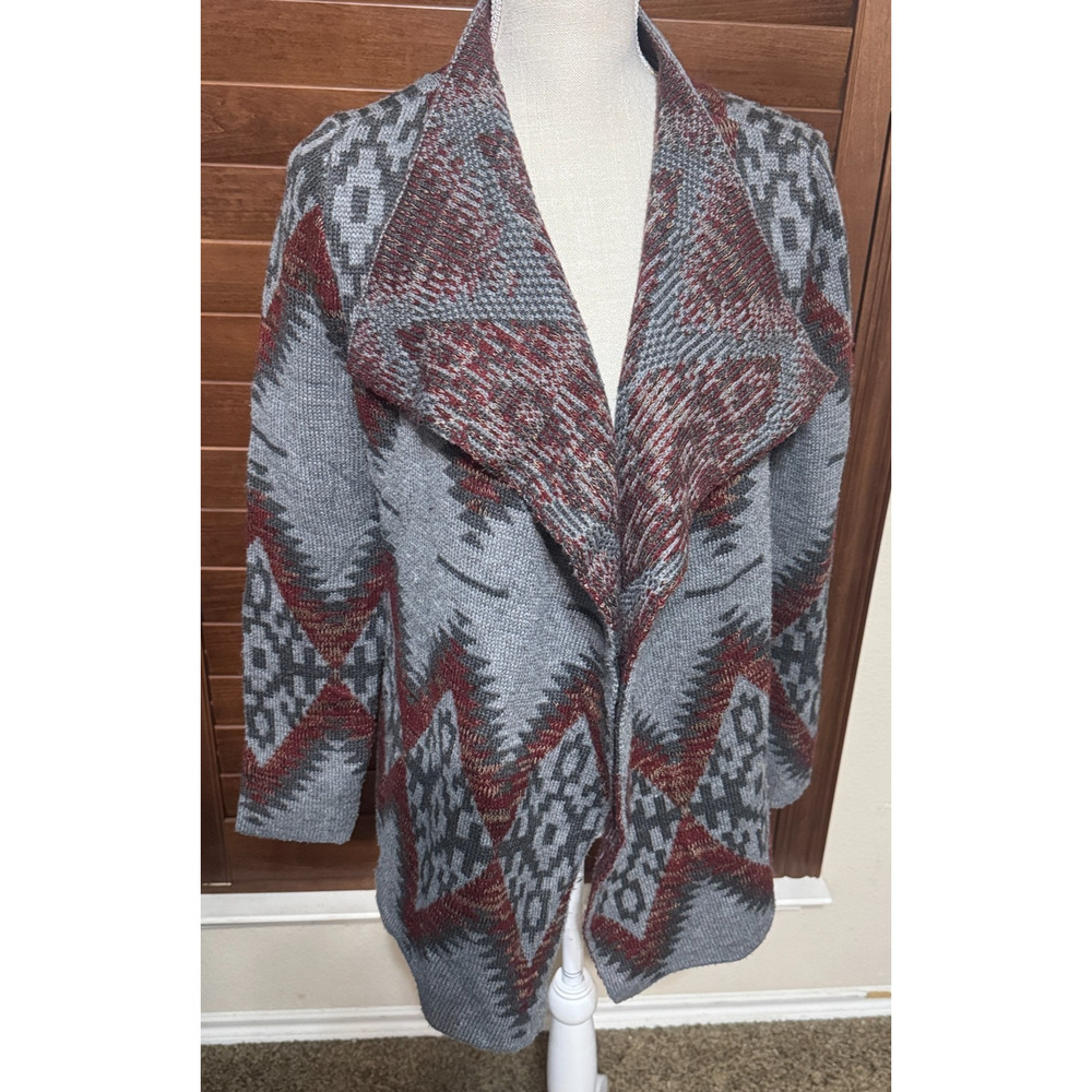 Eleven Star Soft Knit Cardigan Sweater Grey Aztec Blanket open front sz M